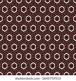 Honeycomb seamless pattern. Hexagon mosaic tiles ornament. Ethnic surface print. Repeated geometric figures background. Ornamental wallpaper. Modern geo design digital paper.
