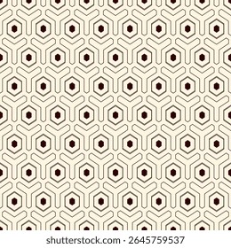 Padrão sem emenda de favo de mel. Hexágono mosaico azulejos ornamento. Impressão de superfície étnica. Fundo de figuras geométricas repetido. Papel de parede ornamental. Papel digital de design geográfico moderno. Obra de arte abstrata vetorial