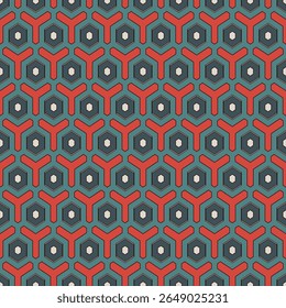 Honeycomb seamless pattern. Hexagon mosaic tiles ornament. Ethnic surface print. Repeated geometric figures background. Ornamental wallpaper. Modern geo design digital paper. Vector abstract art work