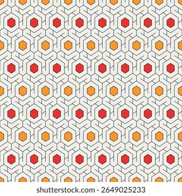 Honeycomb seamless pattern. Hexagon mosaic tiles ornament. Ethnic surface print. Repeated geometric figures background. Ornamental wallpaper. Modern geo design digital paper. Vector abstract work.