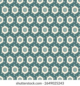 Honeycomb seamless pattern. Hexagon mosaic tiles ornament. Ethnic surface print. Repeated geometric figures background. Ornamental wallpaper. Modern geo design digital paper.
