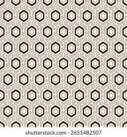 Nahtloses Muster mit Wabenstruktur. Hexagon Mosaik Fliesen Ornament. Ethnischer Oberflächendruck. Wiederholte geometrische Figuren Hintergrund. Ziertapeten. Modernes Digitalpapier für Geo-Design.