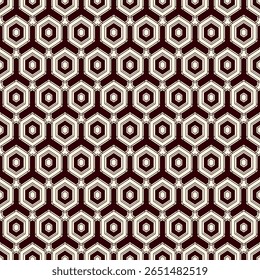 Nahtloses Muster mit Wabenstruktur. Hexagon Mosaik Fliesen Ornament. Ethnischer Oberflächendruck. Wiederholte geometrische Figuren Hintergrund. Ziertapeten. Modernes Digitalpapier für Geo-Design. Abstrakte Vektorgrafik