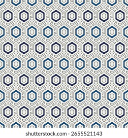 Patrón sin fisuras de nido de abeja. Adorno de azulejos de mosaico hexagonal. Impresión de superficie étnica. Fondo de figuras geométricas repetidas. Fondo de pantalla ornamental. Papel digital de diseño geo moderno.
