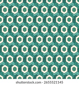 Honeycomb seamless pattern. Hexagon mosaic tiles ornament. Ethnic surface print. Repeated geometric figures background. Ornamental wallpaper. Modern geo design digital paper. Vector abstract work