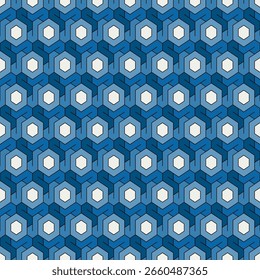 Patrón sin fisuras de nido de abeja. Adorno de azulejos de mosaico hexagonal. Impresión de superficie étnica. Fondo de figuras geométricas repetidas. Fondo de pantalla ornamental. Papel digital de diseño geo moderno. Vector arte abstracto