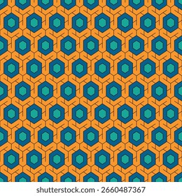 Padrão sem emenda de favo de mel. Hexágono mosaico azulejos ornamento. Impressão de superfície étnica. Fundo de figuras geométricas repetido. Papel de parede ornamental. Papel digital de design geográfico moderno. Trabalho de vetor abstrato.