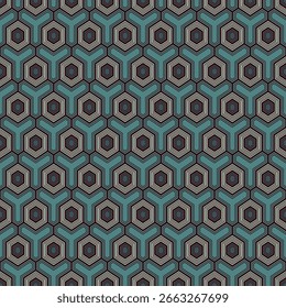 Padrão sem emenda de favo de mel. Hexágono mosaico azulejos ornamento. Impressão de superfície étnica. Fundo de figuras geométricas repetido. Papel de parede ornamental. Papel digital de design geográfico moderno. Trabalho de vetor abstrato.