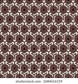Honeycomb seamless pattern. Hexagon mosaic tiles ornament. Ethnic surface print. Repeated geometric figures background. Ornamental wallpaper. Modern geo design digital paper.