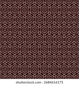 Honeycomb seamless pattern. Hexagon mosaic tiles ornament. Ethnic surface print. Repeated geometric figures background. Ornamental wallpaper. Modern geo design digital paper. Vector abstract artwork