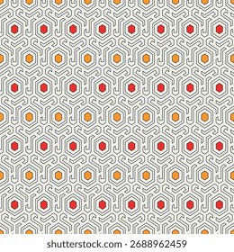 Honeycomb seamless pattern. Hexagon mosaic tiles ornament. Ethnic surface print. Repeated geometric figures background. Ornamental wallpaper. Modern geo design digital paper.