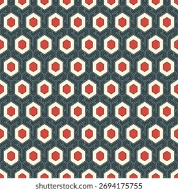 Padrão sem emenda de favo de mel. Hexágono mosaico azulejos ornamento. Impressão de superfície étnica. Fundo de figuras geométricas repetido. Papel de parede ornamental. Papel digital de design geográfico moderno.