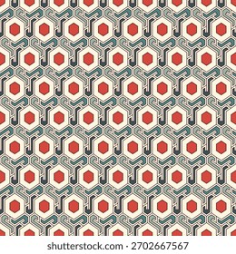 Honeycomb seamless pattern. Hexagon mosaic tiles ornament. Ethnic surface print. Repeated geometric figures background. Ornamental wallpaper. Modern geo design digital paper.
