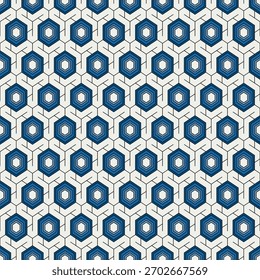 Honeycomb seamless pattern. Hexagon mosaic tiles ornament. Ethnic surface print. Repeated geometric figures background. Ornamental wallpaper. Modern geo design digital paper. Vector abstract art