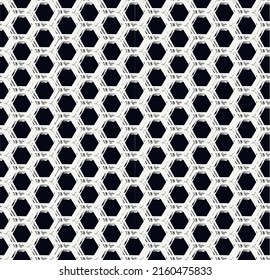 Honeycomb seamless pattern. Repeated hexagon motif texture. Paint brush classic geometric print. Freehand design background. Handdrawn modern geo ornament. Hand drawn vector abstract wallpaper