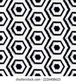 Honeycomb seamless pattern. Repeated hexagon motif. Natural organic texture. Freehand grunge design classic geometric surface print. Paint brush hand drawn effect ornament. Vector abstract background