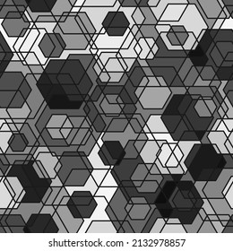 Honeycomb seamless pattern. Repeated overlap hexagon motif texture. Monochrome classic hex geometric print. Geometric modern ornament design background. Vector retro abstract wallpaper