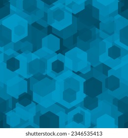 Honigwabenmuster nahtlos. Wiederholte Überlappung von Hexagon-Motiv-Textur. Denim blauen geometrischen, farbigen Dekorationsdruck. Geometrisches, modernes Ornament-Design, Hintergrund. Abstrakte Vektorhintergründe
