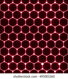 Honeycomb seamless pattern. Vector geometric background, luminous style