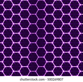 Honeycomb seamless pattern. Vector geometric background, luminous style