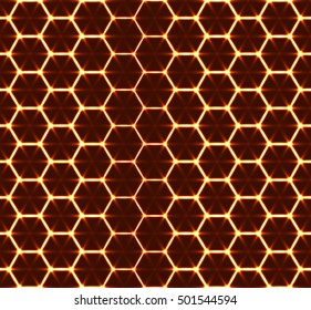 Honeycomb seamless pattern. Vector geometric background, luminous style