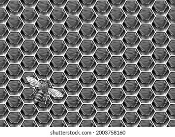 A honeycomb seamless tiling background pattern with bumble bee 