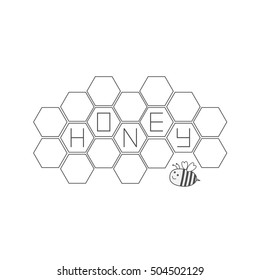 Honeycomb set. Bee insect animal. Beehive element. Honey text icon. Isolated. White background. Flat design. Vector illustration