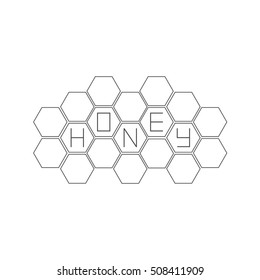 Honeycomb set. Beehive element. Honey text icon. Isolated. White background. Flat design Vector illustration