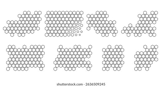 Honeycomb set. Hand drawn sketch Propolis honey comb. Image bee wax. Bee honey and propolis doodle vector isolated on white background.