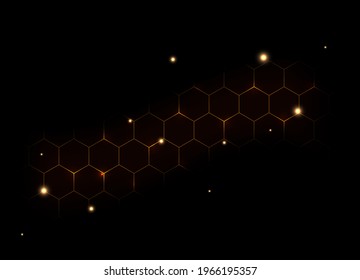 Honeycomb shiny dark background. Golden texture design. Vector illustration for poster