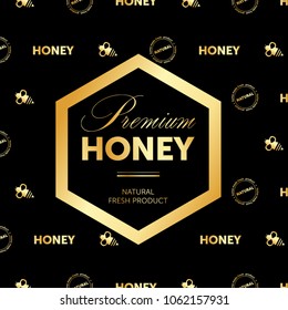 Honeycomb sign icon. Cells and bees. Hexagonal gold texture. Vector  illustration. Geometric shape. Premium package and advertising template.