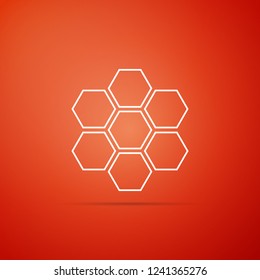 Honeycomb sign icon isolated on red background. Honey cells symbol. Sweet natural food. Flat design. Vector Illustration