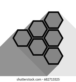 Honeycomb sign. Vector. Black icon with two flat gray shadows on white background.