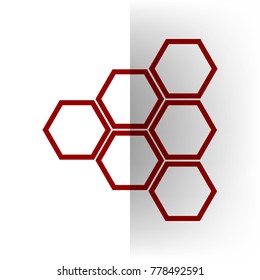 Honeycomb sign. Vector. Bordo icon on white bending paper background.