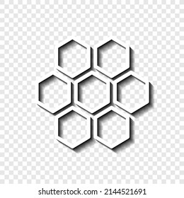 Honeycomb simple icon vector. Flat desing. White with shadow on transparent grid.ai