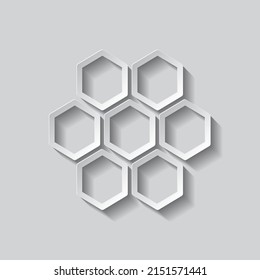 Honeycomb simple icon vector. Flat design. Paper style with shadow. Gray background.ai