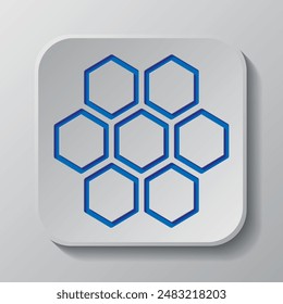 Honeycomb simple icon vector. Flat design. Paper cut design. Cutted blue symbol with shadow. Gray badge button, gray background.ai