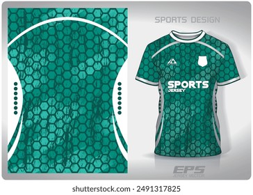 Honeycomb stained mint green pattern design, illustration, textile background for sports t-shirt, football jersey shirt mockup for football club. consistent front view