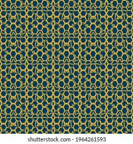 Honeycomb and starfish abstract Imitation gold with blue design seamless patterns. A seamless vector background. blue with Imitation gold ornament. Graphic modern pattern. Simple graphic design.