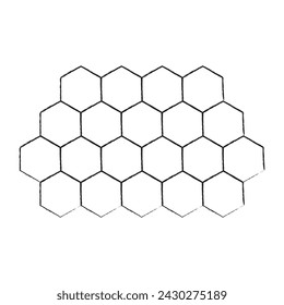 Honeycomb structure. Propolis. Doodle hand drawn honeycomb. Honey, pollen, wax, parchment and bee products in sketch style. Stock black and white illustration on a white background.