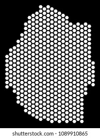 Honeycomb Swaziland map. Vector territory scheme on a black background. Abstract Swaziland map mosaic is composed of hexagon cells.