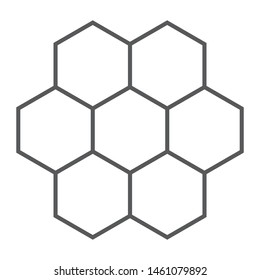 Honeycomb thin line icon, food and honey, hexagon sign, vector graphics, a linear pattern on a white background, eps 10.