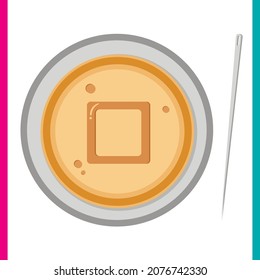 Honeycomb toffee, dalgona Squid Game. A candy circle with a square in the middle. Vector illustration