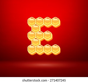 Honeycomb vector capital letter C for holiday card illustration