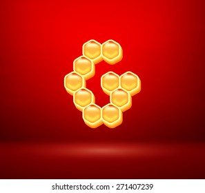 Honeycomb vector capital letter G for holiday card illustration