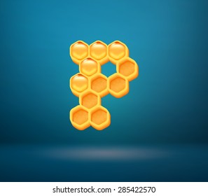 Honeycomb vector capital letter P for holiday card illustration