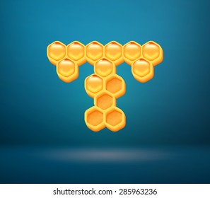 Honeycomb vector capital letter T for holiday card illustration