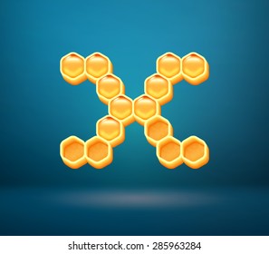 Honeycomb vector capital letter X for holiday card illustration