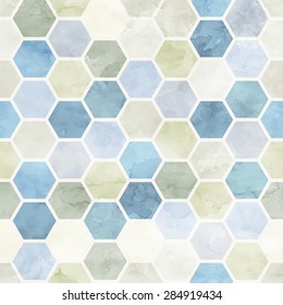 Honeycomb Vector Geometric Watercolor Seamless Pattern