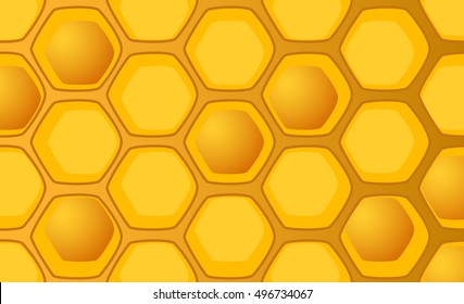 Honeycomb vector illustration with full and empty combs. Handdrawn honeycomb pattern for background or wallpaper. Bright yellow honey comb for backdrop, web design, food product package